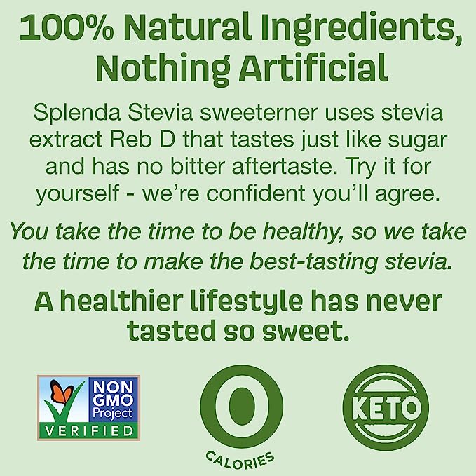 Splenda Stevia Zero Calo Chất làm ngọt, Bột hạt thay thế đường có nguồn gốc từ thực vật, Gói dùng một lần, 1 hộp 500 gói